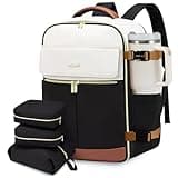 LOVEVOOK Travel Backpack for Women, TSA Carry On Backpack Flight Approved Luggage, 40L Water Resistant Personal Item Daypack Large Weekender Bag fit 17 inch Laptop with 3 Cubes, Beige-black-brown