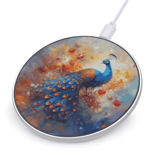 Peacock2 Wireless Charger 10W Fast Charging Pad Anti-Slip Qi Certified Wireless Charging Pad Charging Station Portable Phone Charger for All Wireless Charging Smartphone