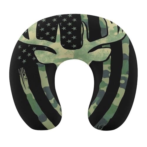 100% BLUE COLLAR Camouflage American Flag Hunting Deer Camo (1) U Shaped Travel Pillow Neck Support Pillows for Planes, Trains, Self-Driving Cars, Memory Foam Travel Pillow