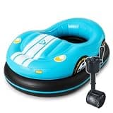 XIVUIFOI Motorized Pool Float for Adults,Inflatable Electric Bumper Boat w/Joystick Control,46W Thruster,265lb Capacity,Rechargeable Pool Boat for Pool (Blue 1battery)