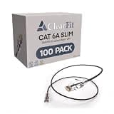 ClearFit Slim 100 Pack- 20 Foot Cat6A Cable, 28 AWG Ethernet Patch, Network, Clear Boot, Cat 6A Internet, Black, 20 Foot, by UNC Group
