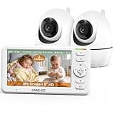 ANMEATE 5" Split Screen Baby Monitor with 2 Cameras, No WiFi Secure FHSS, Remote PTZ, 1000ft Range, 30-Hour Battery, Auto Night Vision, Room Temperature, Two-Way Audio Intercom