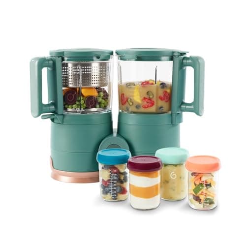 Babymoov Duo Meal Glass Exclusive Bundle - Eco-Friendly Baby Food Maker with Non-Toxic Steamer & Blender, Stainless Steel Basket, XL Capacity (Set of 4 Containers Included)