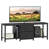 YATINEY TV Stand for TVs up to 55", Entertainment Center with 2 Fabric Drawer, Media Console with Shelves, Television Stands for Living Room, Bedroom, Black DS02BB