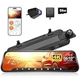 WOLFBOX G930 10'' Rear View Mirror Camera with 5.8GHz WiFi, 4K Dash Cam Front and Rear with WDR, Touch Screen Rearview Mirror Backup Camera, Parking Monitor, Reverse Assist, Includes 64GB Card & GPS