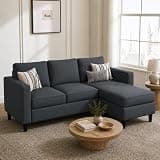 Nuturelly Convertible Sectional Sofa Couch with Movable Ottoman, 3-Seater Modern L-Shaped Sofa for Small Spaces, Soft Fabric Couch for Living Room, Small Apartment & Office(Gray)