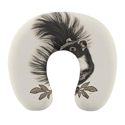 TESBNDDJ Skunk U-Shaped Neck Pillow,Portable Pillow Support with Zipper,Portable Pillow for Chin & Neck Support Memory Foam Neck Pillow,for Airplane,Car,Traveling,Office Or Home Use