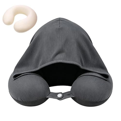 U Travel Pillow with Hood, Ice Silk Buckle, 11.8 Inches Neck Aid Grip Design, Adjustable Cushion Device with Case, Home Accessories for Men Women Adults Elderly Car Airplane Train Road Trip Camping