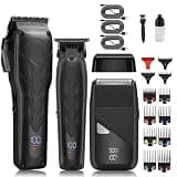 RASRGTRQ Mens Hair 3PCS Grooming Kit Professional 9000rpm Clipper Trimmer Foil Shaver Set for Barber Shop Cutting Machine