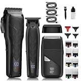 RASRGTRQ Mens Hair 3PCS Grooming Kit Professional 9000rpm Clipper Trimmer Foil Shaver Set for Barber Shop Cutting Machine