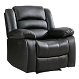 ANJ Black Recliner Chair with Overstuffed Arm and Back, Breathable Faux Leather Manual Reclining Chairs, Living Room Single Sofa Recliners