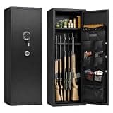 10-15 Gun Safe Cabinet for Rifles and Pistols, Rifle Safe with Fingerprint Keypad Lock, Alarm System, Removable Shelf, Adjustable Rack, Door Organizer Pockets, Wall Mount, 15.7"D x 17.7"W x 55"H