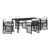 Afuera Living 5 Piece Poly Rattan Garden Dining Set, Black Finish, Tempered Glass Tabletop, Powder-Coated Steel Frame, Comfortable Ergonomic Seats, Sleek Modern Style Outdoor Patio or Terrace Dining