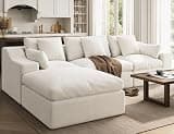 ohllob 120" Oversized Cloud Couch, Modular Sectional Couches for Large Living Room (Warm White, 3 Seater + 1 Ottoman)