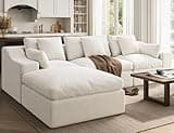 ohllob 120" Oversized Cloud Couch, Modular Sectional Couches for Large Living Room (Warm White, 3 Seater + 1 Ottoman)