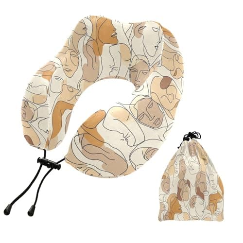 ALAZA Neck Travel Pillow for Sleeping Airplanes Memory Foam Portable Faces Drawings Soft Washable Cover Neck Support Pillows