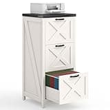 Halitaa 3 Drawer Tall File Cabinet, Farmhouse Vertical Filing Cabinet Fits Letter/A4 Size, Wood File Cabinets Printer Stand for Home Office, Living Room, White and Black