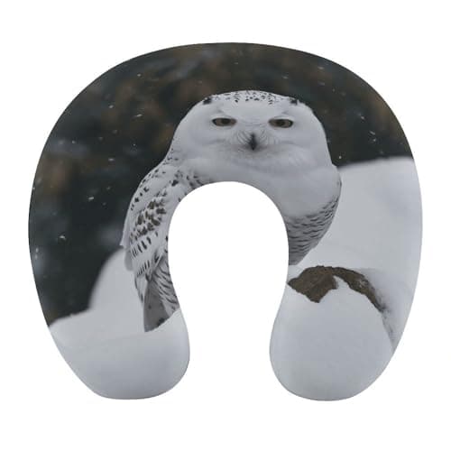 FekiLoot Snow Owl Travel Pillow Ergonomic Travel Head Portable Neck Pillow Comfortable U Shape Memory Foam Pillows Office Napping Pillows for Trains Cars Planes