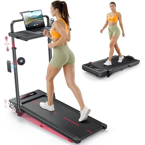 Treadmill with Incline with Removable Desk Workstation, 3 in 1 Foldable Treadmill with Adjustable Handle Bar for Home/Office, 3.0HP Portable Walking Pad with Magnetic Remote & APP Control