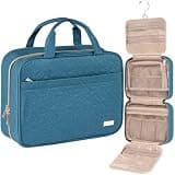 NISHEL Travel Toiletry Bag for women, Portable Hanging Organizer for Full-Sized Shampoo, Conditioner, Brushes Set, Makeup Accessories, Large Size, Lake-Blue