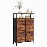 DUMOS Fabric Dresser for Bedroom with 8 Drawers, Tall 8-Drawer Chest of Drawers with Raised Shelf, Storage Tower with Fabric Bins for Closet Organization, Hallway Storage, Brown
