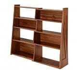 WZONICE98 47'' Expandable Ladder Bookcase with Walnut for Office, 3-in-1 Foldable Modular Bookshelf Convertible Display Shelf Space Saving for Living Room Bedroom Brown