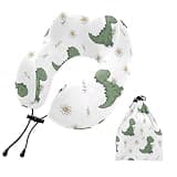ALAZA Green Dinosaur Daisy Flowers Travel Neck Pillow Memory Foam Neck Pillow with Storage Bag,Soft Travel Pillow for Sleeping Travel Airplane Car Office Home
