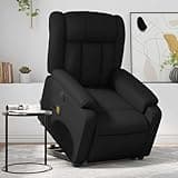 KHNLGFR Electric Power Lift Recliner Chair with Massage, Black Faux Leather Stand Up Recliner for Elderly, 6 Vibration Points and Side Pocket