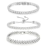 GlamSavvyFZ 3 Pcs Silver Tennis Bracelet Set for Women, Adjustable Silver CZ Rhinestone Bracelets, Marquise Cubic Zirconia Bracelet Stack, Wedding & Prom Jewelry Gift