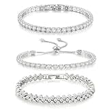 GlamSavvyFZ 3 Pcs Silver Tennis Bracelet Set for Women, Adjustable Silver CZ Rhinestone Bracelets, Marquise Cubic Zirconia Bracelet Stack, Wedding & Prom Jewelry Gift