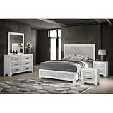 Furniture of America Anton Modern Solid Wood 5-Piece Bedroom Set with Faux Marble Headboard Bed, Metal Center Glide on Nightstands and Dresser with Mirror, Box Spring Needed for Bedroom, Queen, White