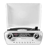 Crosley CR6047A-WH Powel 7-in-1 Bluetooth in/Out Vinyl Record Player with AM/FM Radio, CD Player, and Aux-in, White