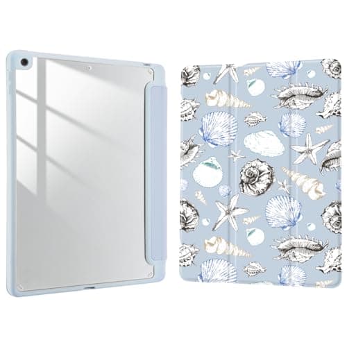 Joyland Blue Starfish Shell for iPad 10th Generation Case 10.9 inch 2022/iPad (A16) 11th Gen 11 Inch 2025 with Pencil Holder,Shockproof Cover Clear Transparent Back Shell Auto Wake/Sleep,Blue