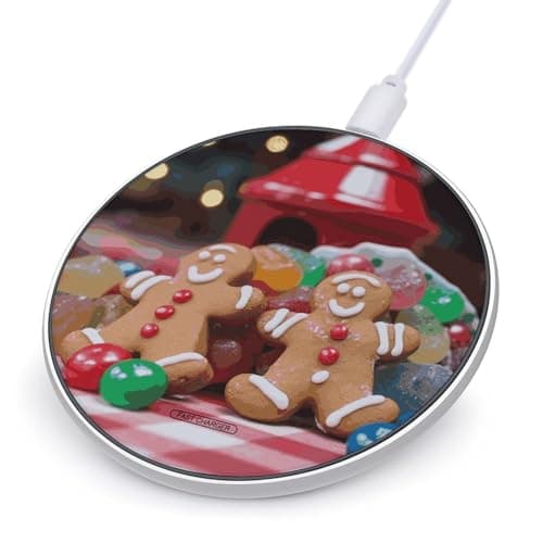 Gingerbread Man Candy Wireless Charger 10W Fast Wireless Charging Pad Slim Portable Charging Station for Phone Lightweight Charger Mat for Travel Home Office Desk
