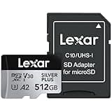 Lexar 512GB Professional Silver Plus Micro SD Card, UHS-I, C10, U3, V30, Full HD & 4K, Up to 205/150 MB/s microSDXC Memory Card, for Videographers, Gamers (LMSSIPL512G-BNANU)