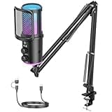 Gaming USB Microphone, Noise Cancellation Condenser Mic with Mute,Boom Arm Mic-Reverb Adjustment, Monitoring for Streaming, Podcasting, Discord, YouTube,PC, Computer, PS4, PS5, Mac