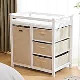 lafengyan Sturdy Pine Wood Folding Cot with Removable Top, Integrated Storage Drawers and Fabric Organizer Bag for Convenient Use