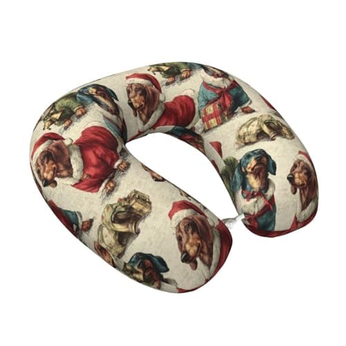Fuzquwu Christmas Dachshund5 Pattern Neck Pillow for Traveling Airplane,Pure Memory Foam U-Shaped Neck Pillows for Flight Headrest Sleep