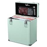 Hododou Record Storage Case Holds 30+ Single Records(12-inch) Vinyl Turntable Records Heavy-Duty Hardware Hinges Smart Metal Corners Portable with Lid Handle Mesh Pouch for Valuable Album Collection