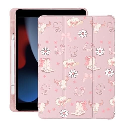 BlHMCASE Cute Western Cowgirl Bow for iPad Air 11 Inch Case 7th/6th Generation (M3/M2) 2025/2024 with Pencil Holder, Auto Sleep/Wake, Pink Leather Soft TPU Back Cover