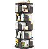 Aheaplus Rotating Bookshelf, 360 Display Wood Spinning Bookshelf Tower, 5 Tier Floor Standing Bookcase Storage Rack, Revolving Bookcase Corner Bookshelf for Small Space, Bedroom, Study Room,Black Oak