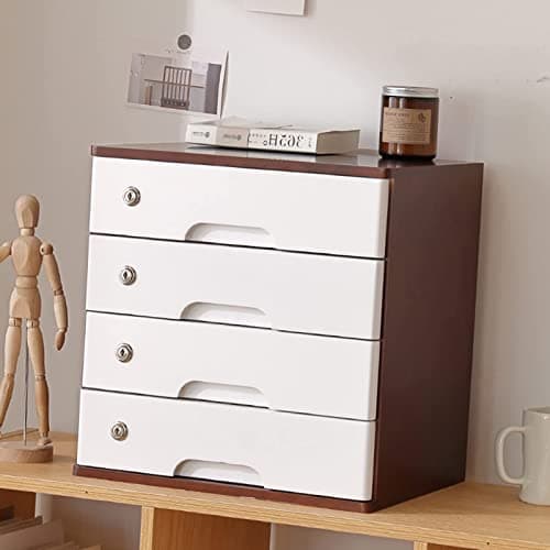 Desktop Storage Box With Drawers - Desktop File Cabinet, Lockable File Cabinet, Solid Wood Storage Box, Drawer Desk Organizer, Home Office Desk Drawer Cabinet, 1/2/3/4 Drawers Wooden Box ( 4 Drawer)