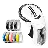 Embossing Label Maker with 8PK Color Tapes, Manual Embossed Label Maker Retro, Vintage Embosser Labeler 3/8 Inch 9mm 3D Waterproof-Labels for Scrapbooking Supplies Kids DIY Craft Home Office Use