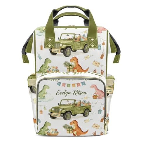YallLocoMo Custom Diaper Bag Backpack Name Gift Watercolor Jungle Dinosaur (2) Cute Versatile Travel Bag: Large Capacity & Multiple Compartments for Everyone