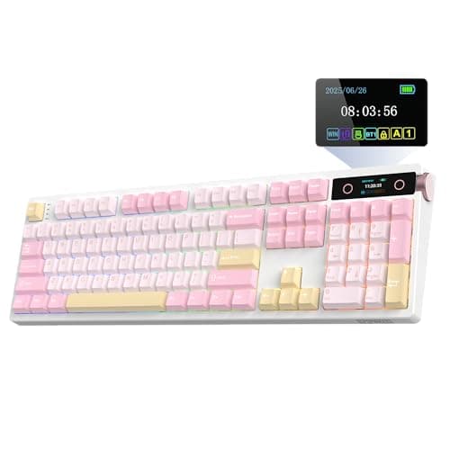 EPOMAKER TH108 PRO Full Size Mechanical Keyboard with Screen & Knob, Wireless Gaming Keyboard with 10000mAh, Creamy Gasket, Hot Swap, Custom Driver, RGB Backlight, NKRO (Pink, Sea Salt Silent)
