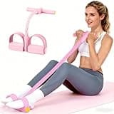Pedal Resistance Bands with Handles, Upgrade 6-Tubes Manual Tension Training Pedal, Natural Rubber Foot Pedal Resistance Bands, Multifunction Fitness Bands for Abdomen, Waist, Arm, Leg (Pink)