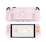 Geekshare Protective Case Set Compatible with switch 2, PC Back Plate with Silicone Joysticks Covers, Includes 2 Thumb Grips, Waterproof Protection - Star Wing Series (Pink)