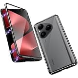 QUIETIP Case Compatible with Huawei Pura 80,Magnetic Body Metal Frame Double Sided Clear Tempered Glass Cover,Black