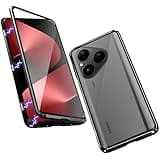 QUIETIP Case Compatible with Huawei Pura 80,Magnetic Body Metal Frame Double Sided Clear Tempered Glass Cover,Black