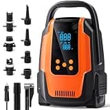 Paddle Board Electric Pump, 50 PSI High Pressure SUP Pump with Auto-Off, 12V DC Paddleboard Pump with Inflation & Deflation, 8 Nozzles Air Pump for Paddle Board, Inflatables, Kayaks, Car Tires, Orange